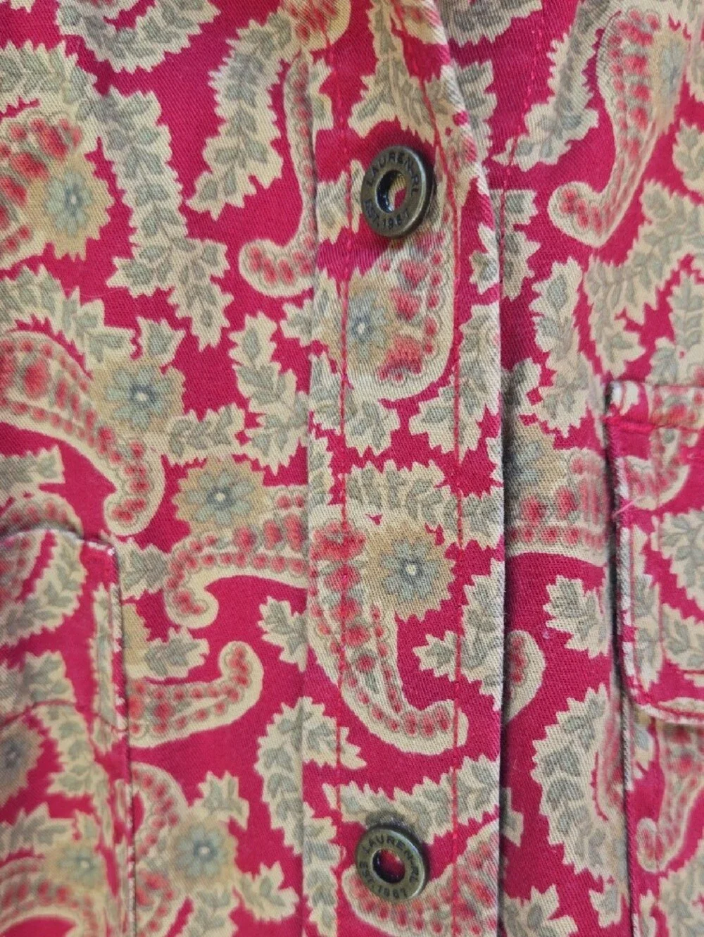 Ralph Lauren Red and Gold Paisley Button-Down Shirt - Picture 3 of 8